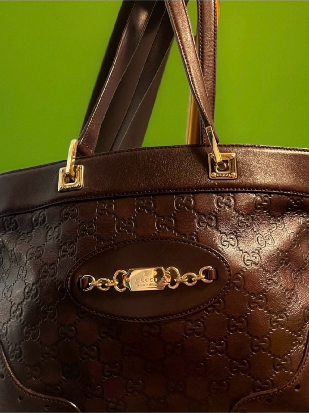 Gucci Brown Leather Tote Bag with Gold Hardware